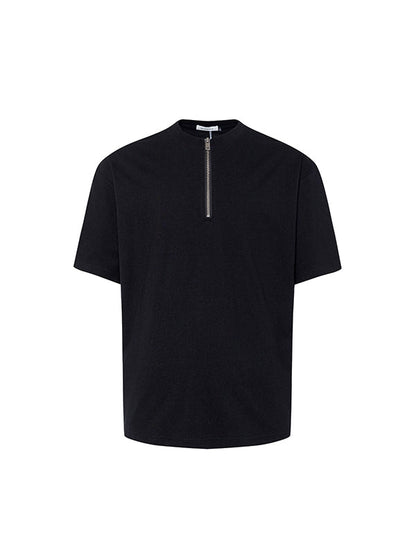 Einfarbiges Vintage Reißverschluss Kurzarm T-Shirt