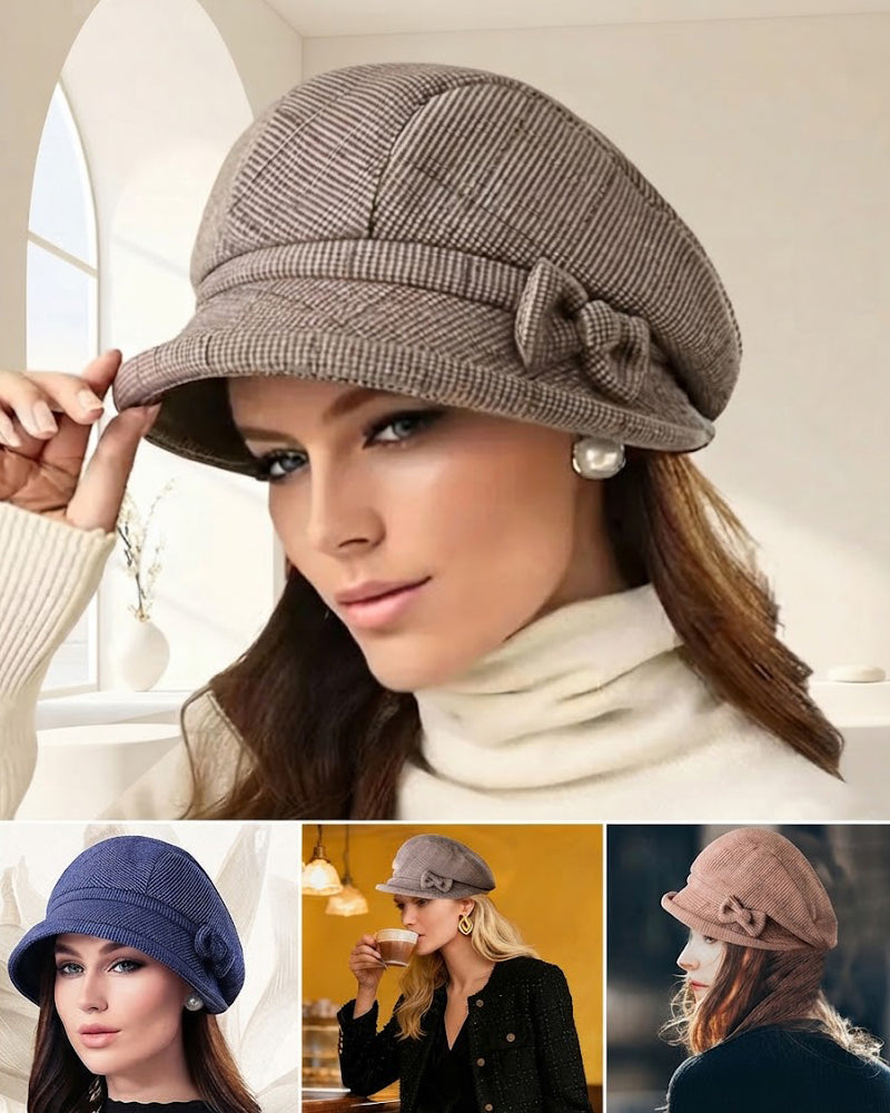 Damen Elegante Karomuster Schleife Dekor Baskenmütze