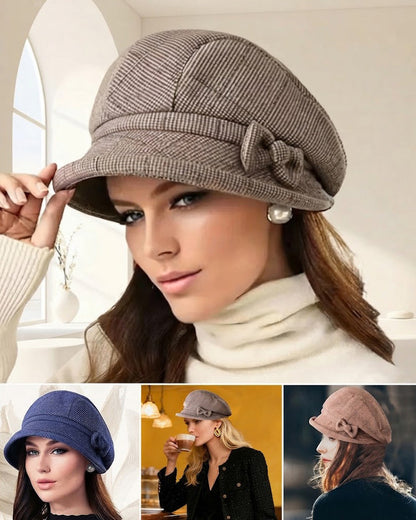 Damen Elegante Karomuster Schleife Dekor Baskenmütze