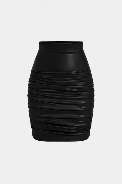 Einfarbiger Y2k Kunstleder Rüschenrock