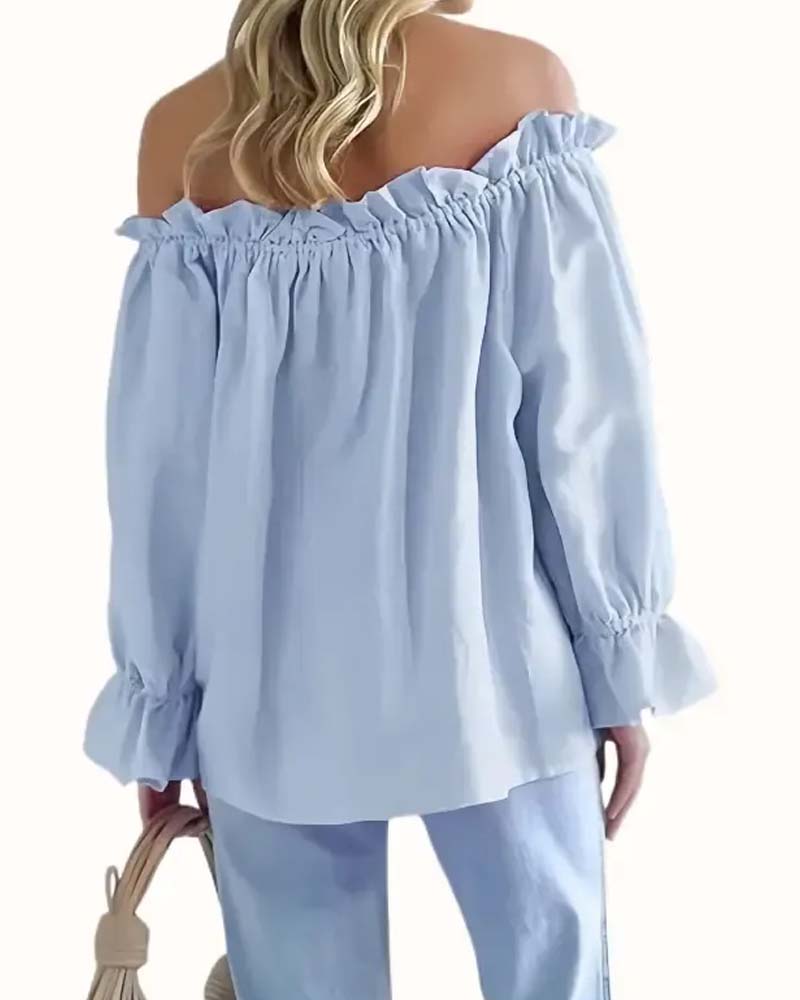 Bluse Off-Shoulder Rüsche Langarm