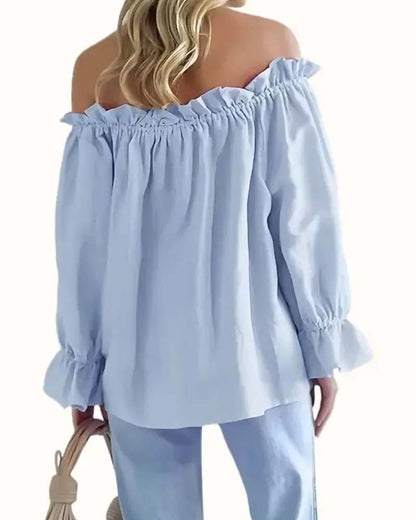 Bluse Off-Shoulder Rüsche Langarm
