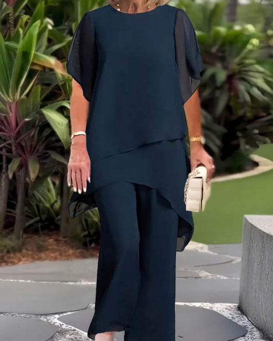 Set Chiffon Asymmetrisch Top Weites Bein Hose