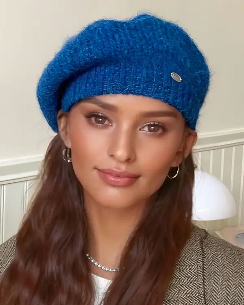 Damen Einfarbig Gestrickte Baskenmütze Beanie