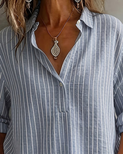 Bluse Revers Vertikal Gestreift