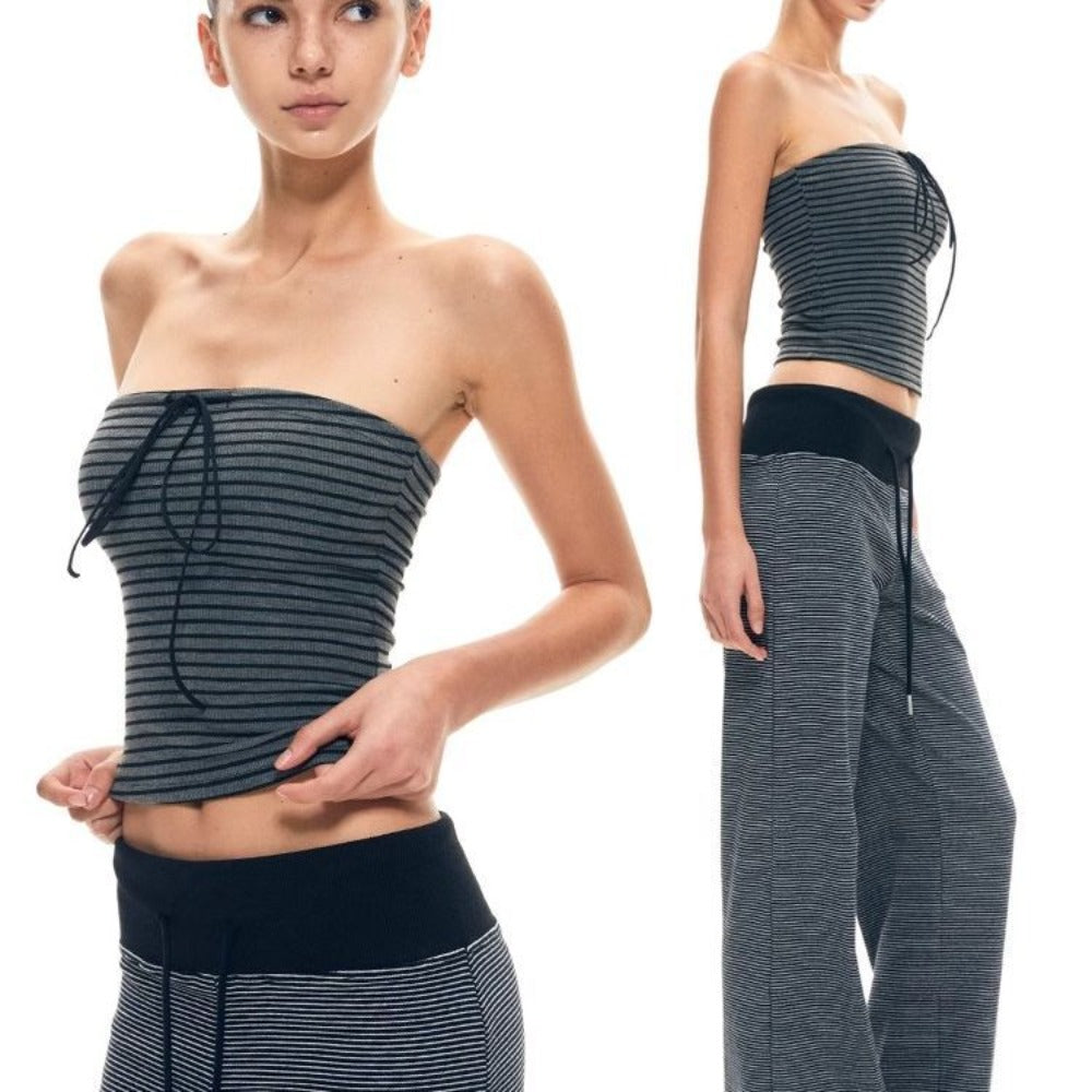 Black Gray Striped Tube Top for Women - Morena