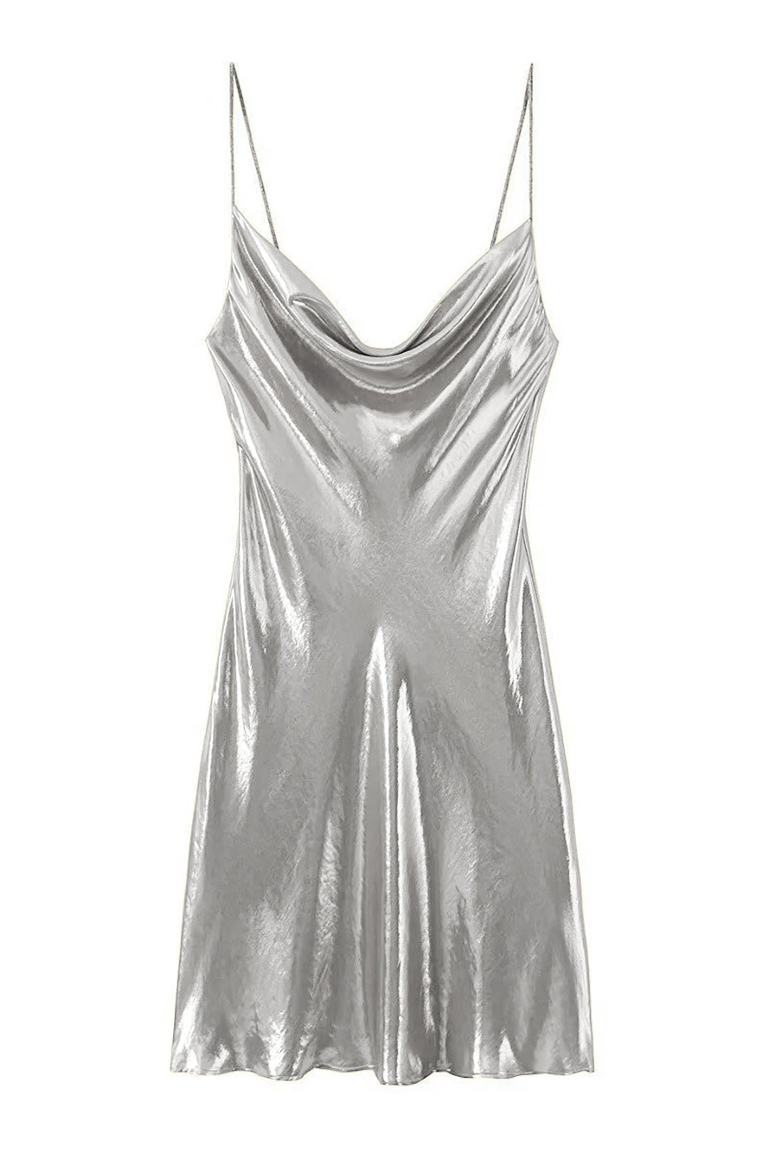 Y2K Cowl Neck Metallic Slip Minikleid