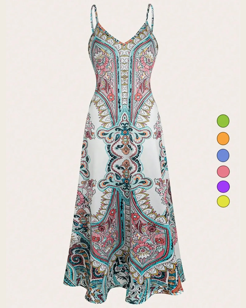 Kleid Vintage Druck Camisole Maxi