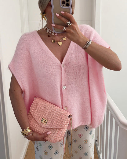 Cardigan Ärmellos V-Ausschnitt Knopfleiste Pullover