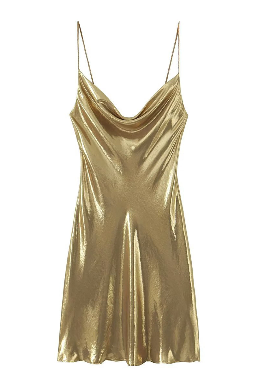 Y2K Cowl Neck Metallic Slip Minikleid