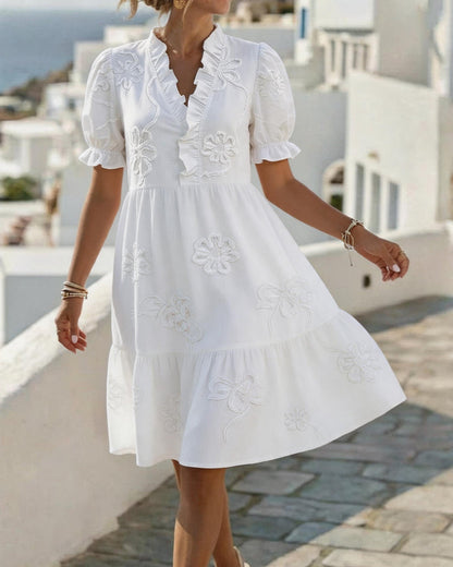 Kleid Puff Kurzarm 3D Blumig