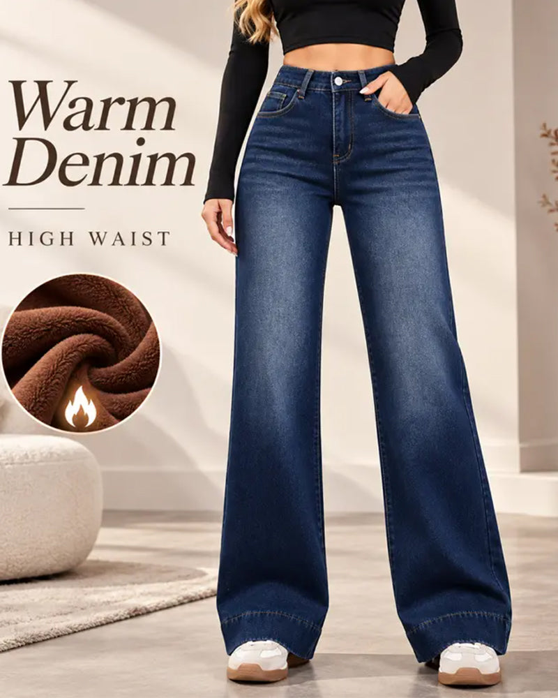 Fleecegefütterte Wide-Leg-Jeans