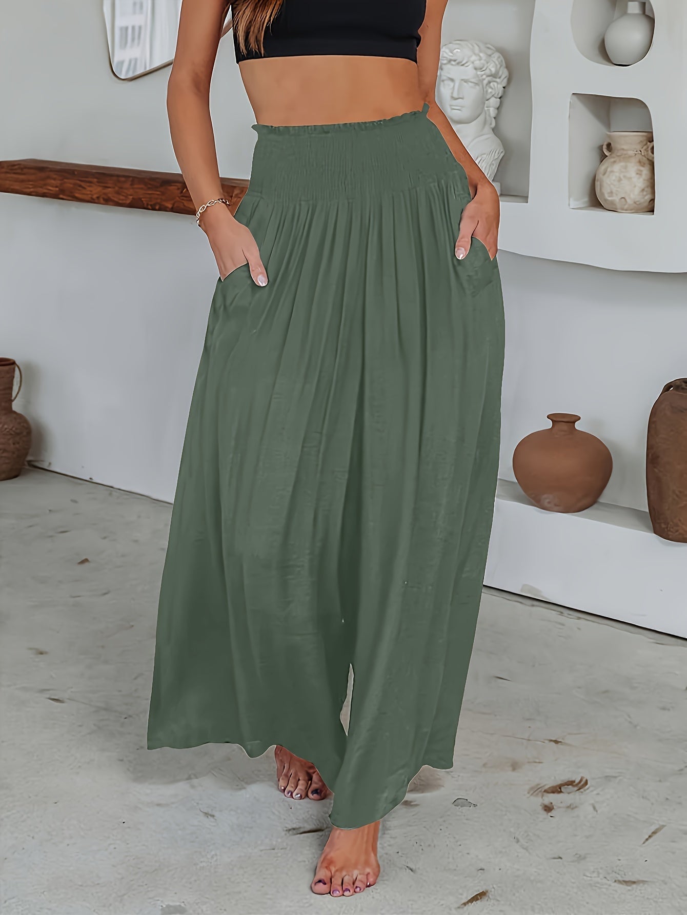 Green Maxi Pleated Pants - Helena