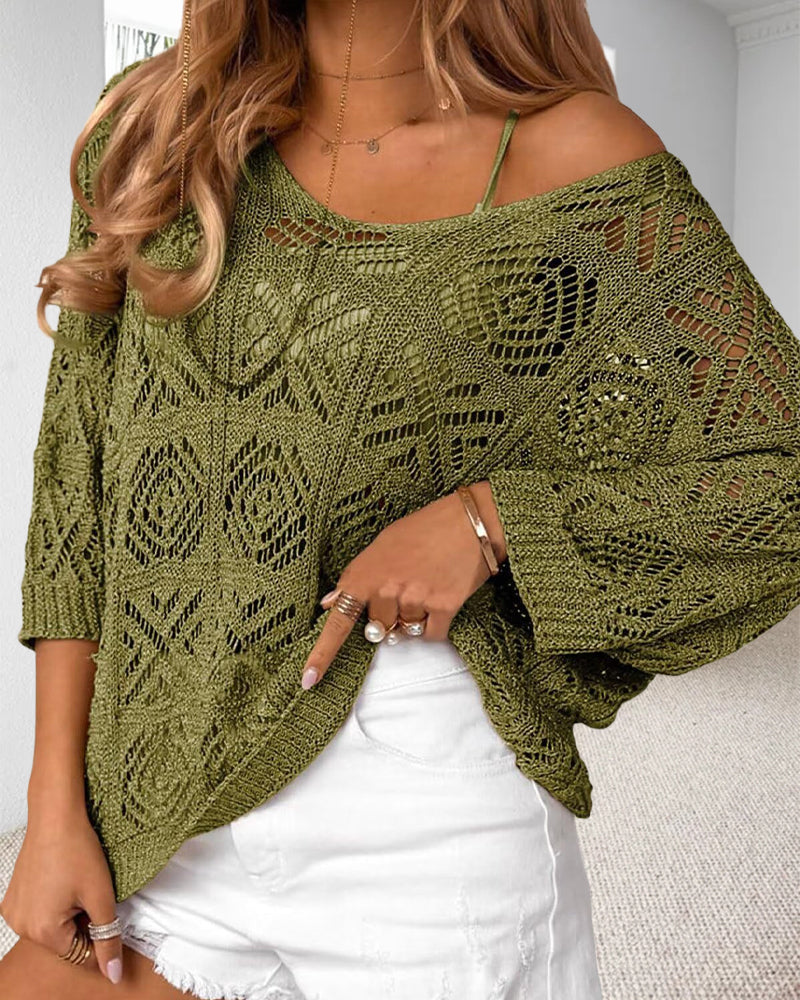 Pullover Hohler Ausschnitt 3/4-Arm