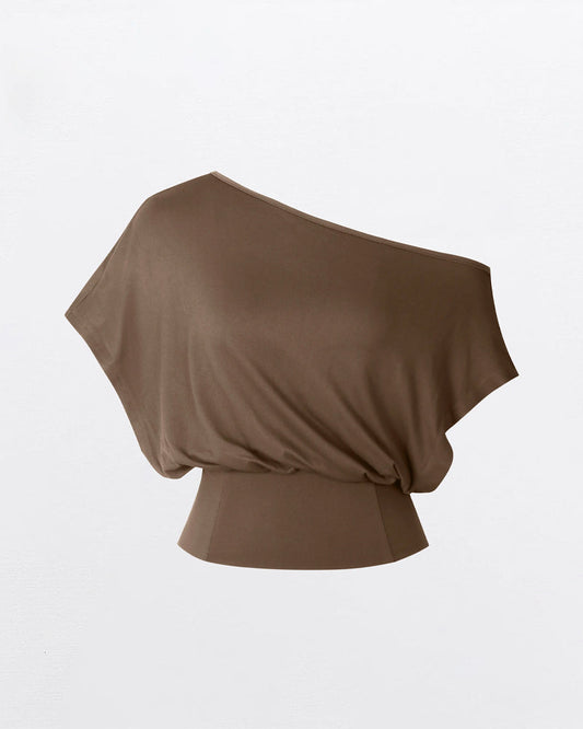 T-Shirt Asymmetrischer Saum Tailliert Fledermaus