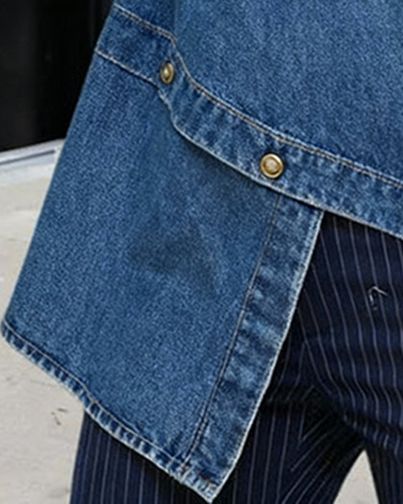 Bluse Asymmetrisch Schräger Knopfleiste Denim
