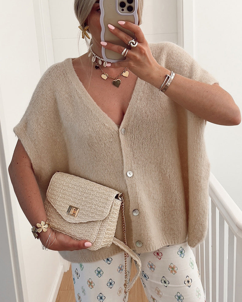 Cardigan Ärmellos V-Ausschnitt Knopfleiste Pullover