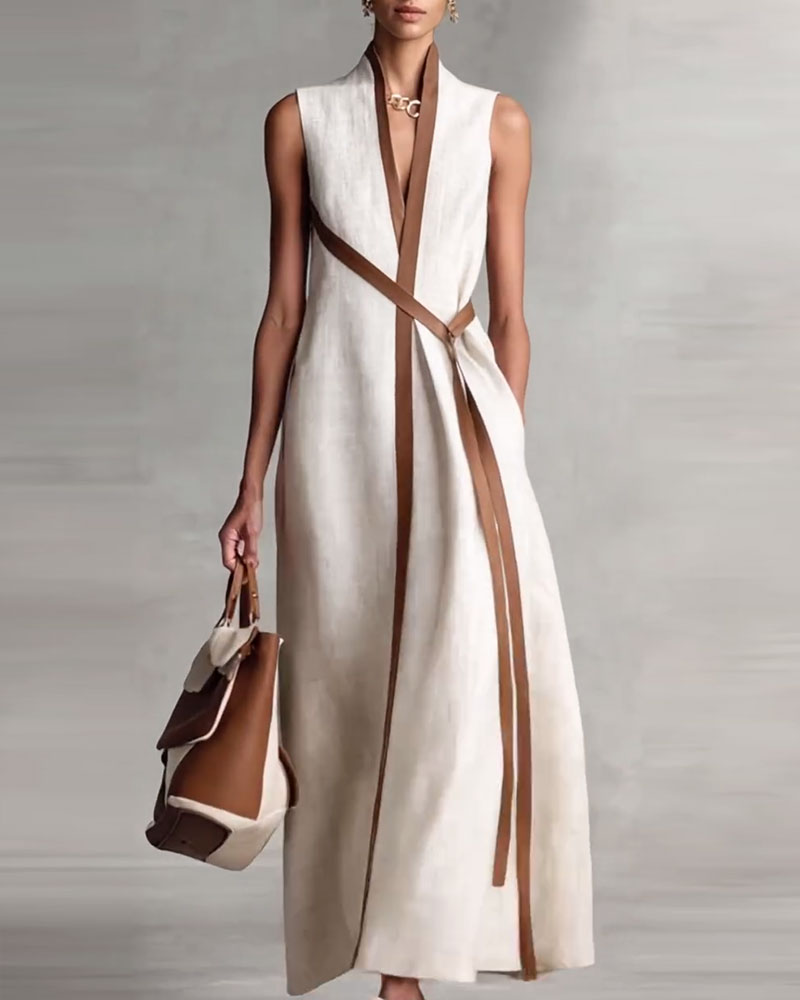 Kleid Kontrastfarbe Ärmellos Maxi