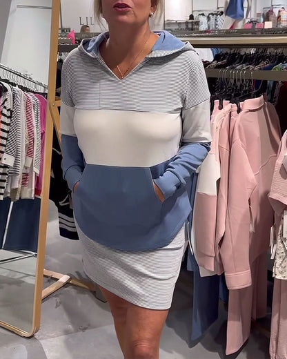 Kapuzenpullover Gestreift Kontrastfarbe