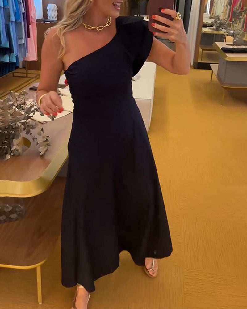 Kleid Elegant Schulterfrei Gerüscht Lang