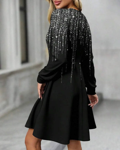Kleid V-Ausschnitt Langarm A-Linie