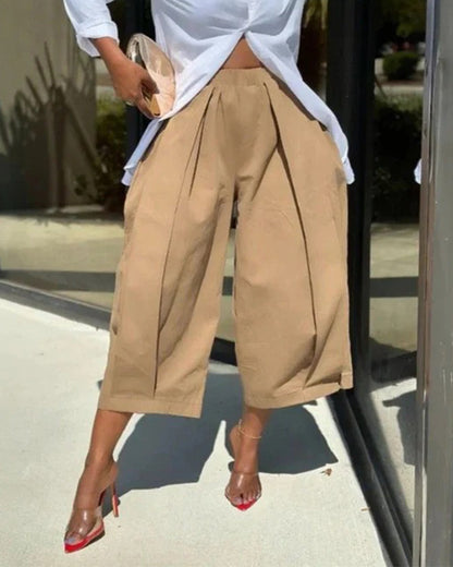 Hose Unifarben Elastischer Bund Tulpen-Saum Cropped