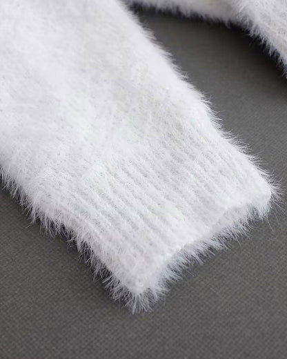 Pullover Kettendetail Off-The-Shoulder Flauschig
