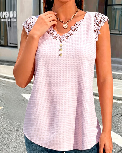 Tank Top Waffel Spitze Patchwork