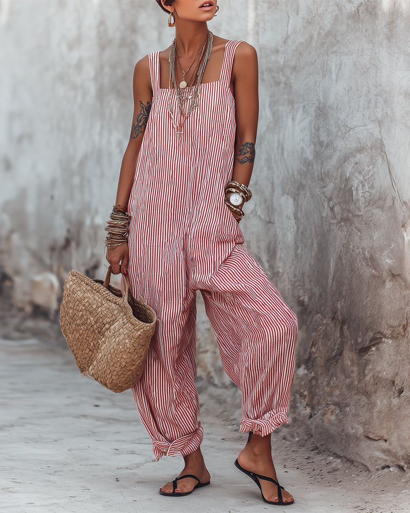 Jumpsuit Breiter Träger Gestreifte Overalls