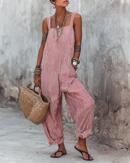 Jumpsuit Breiter Träger Gestreifte Overalls