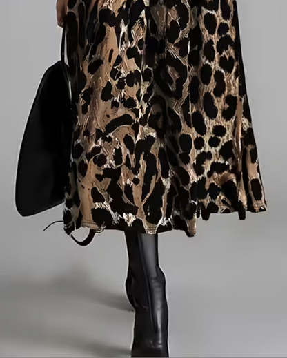 Kleid Rundhals Leopard Weiter Rock