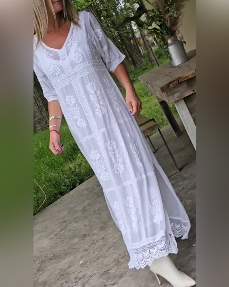 Kleid Elegant V-Ausschnitt Maxi