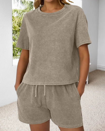 Set Aus Gewaschener Vintage-Rundhals-Casual