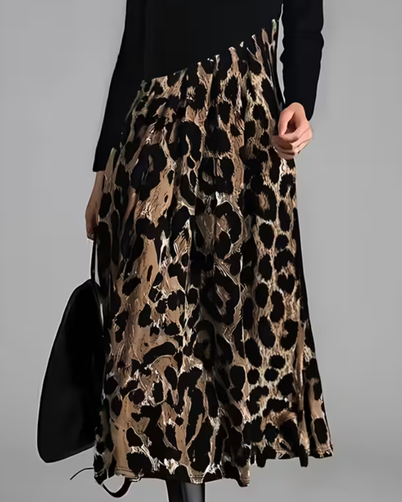 Kleid Rundhals Leopard Weiter Rock