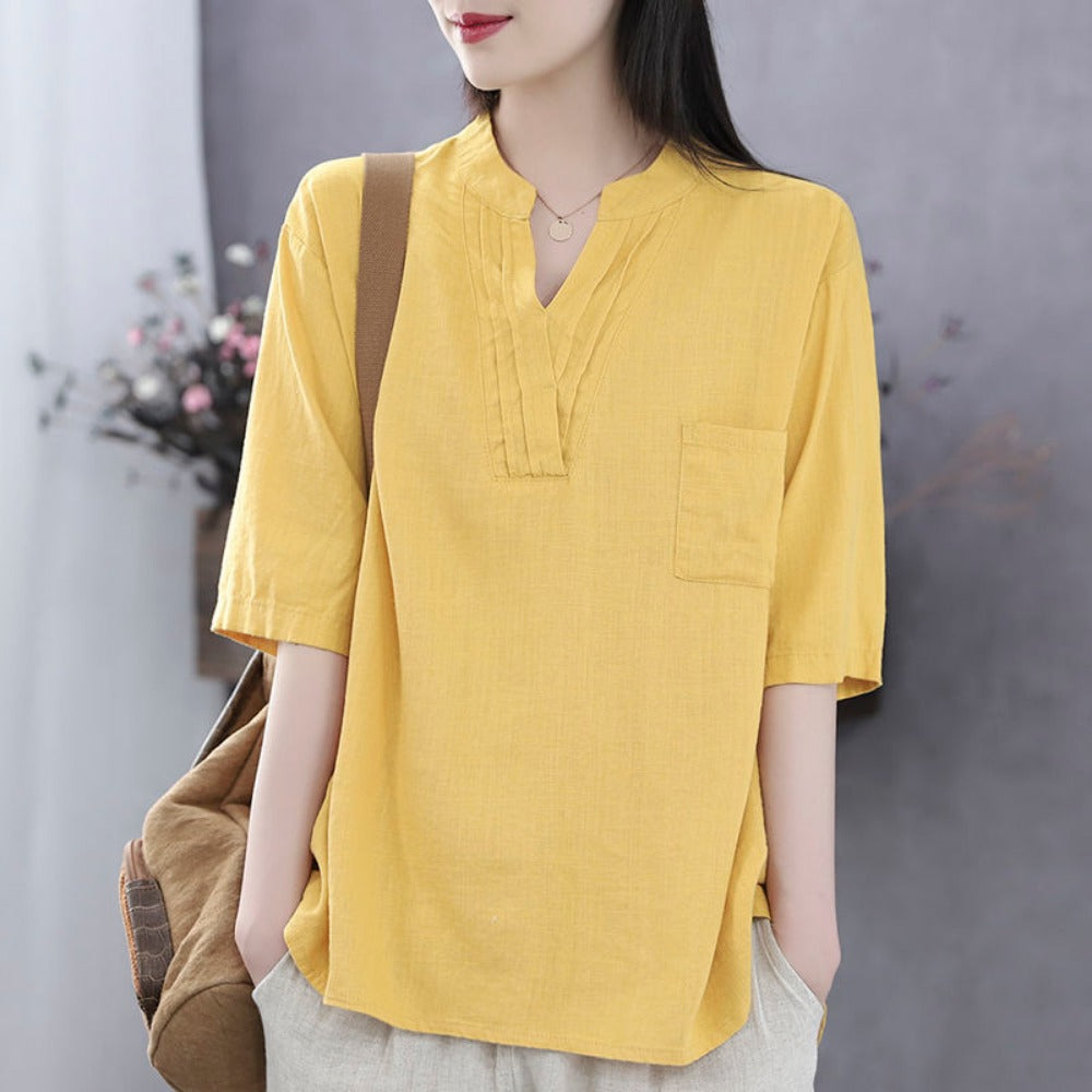 Half Sleeve Linen Blouse for Women - Lelia
