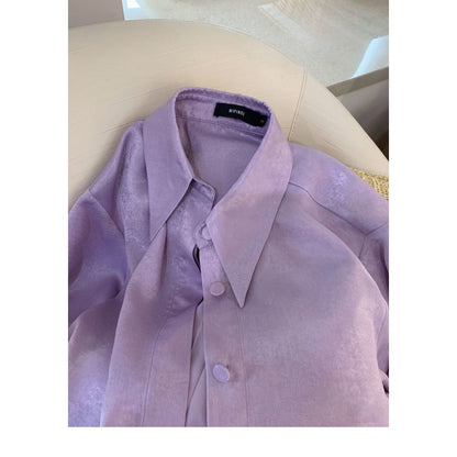 Light Purple Long Sleeve Button Up Shirt for Women - Zita