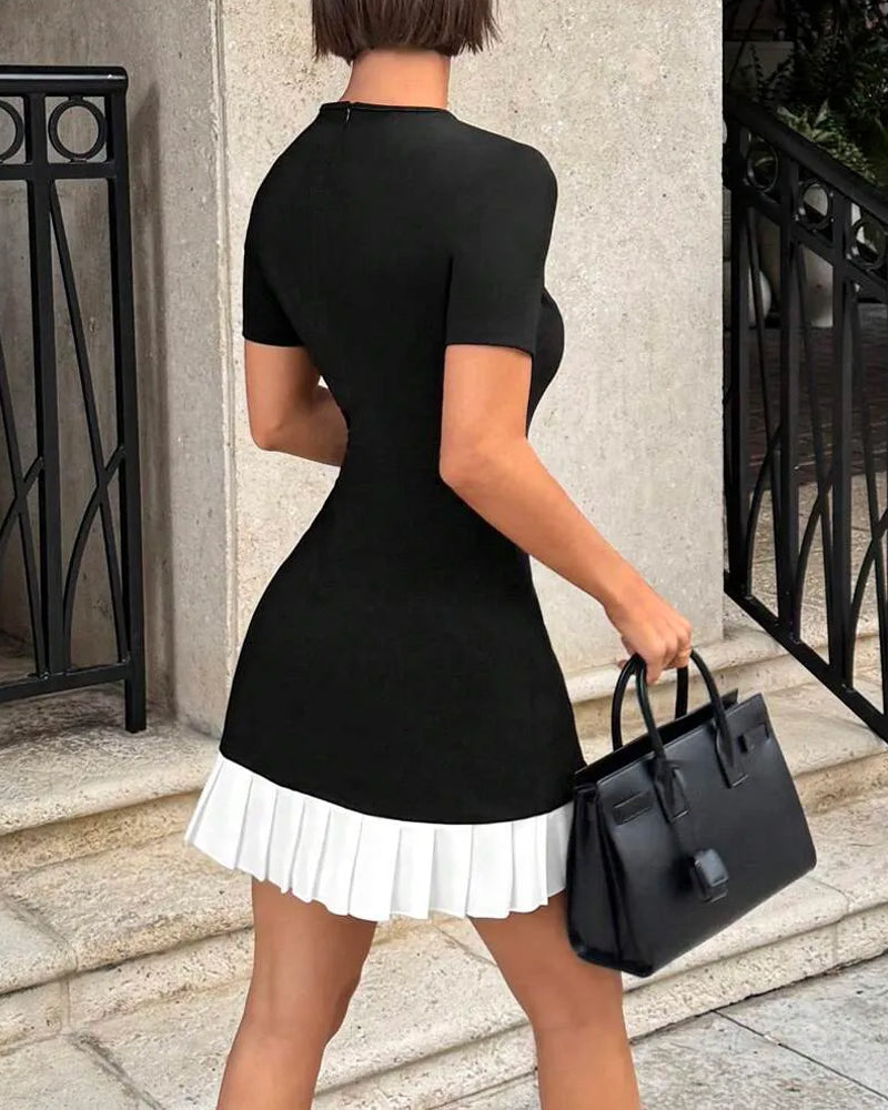 Kleid Rundhals Patchwork Kurz