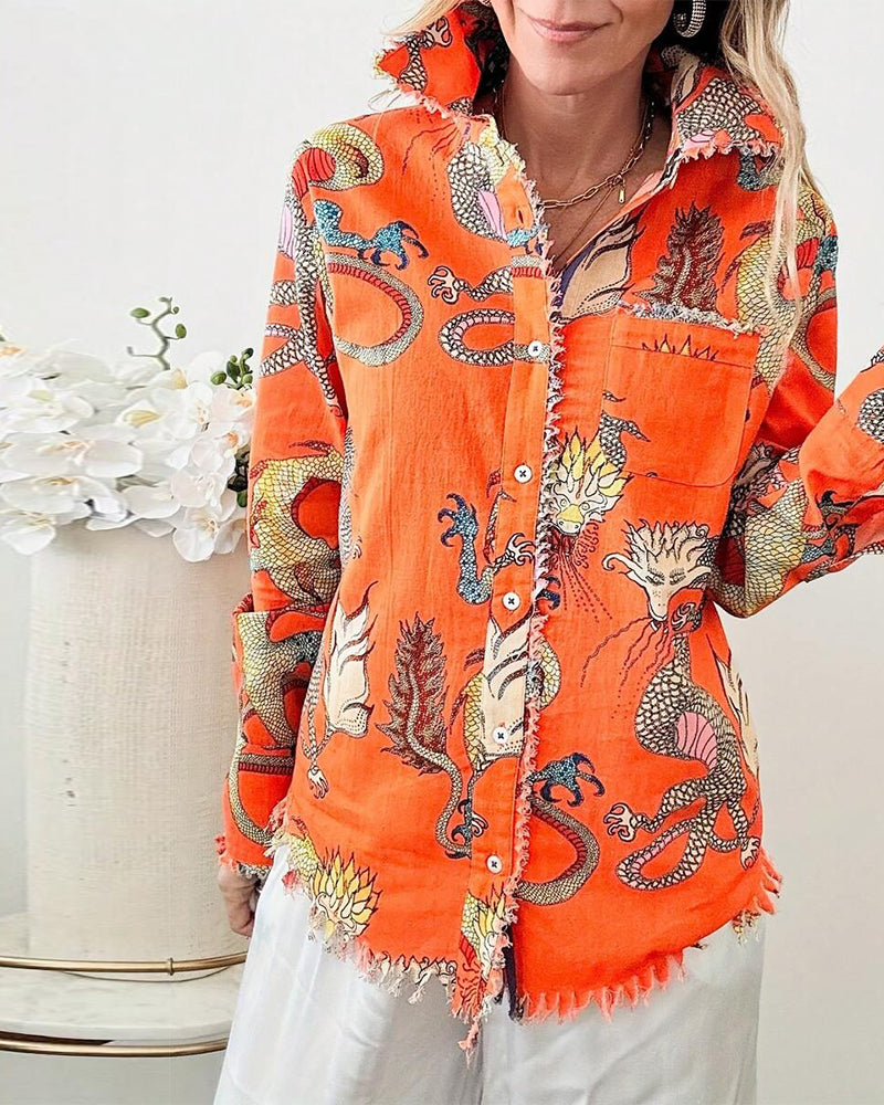 Hemd Langarm fransig Animalprint