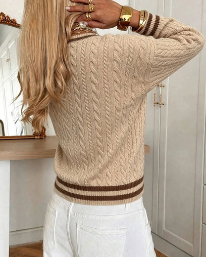 Pullover Kontrastbesatz V-Ausschnitt Pullover