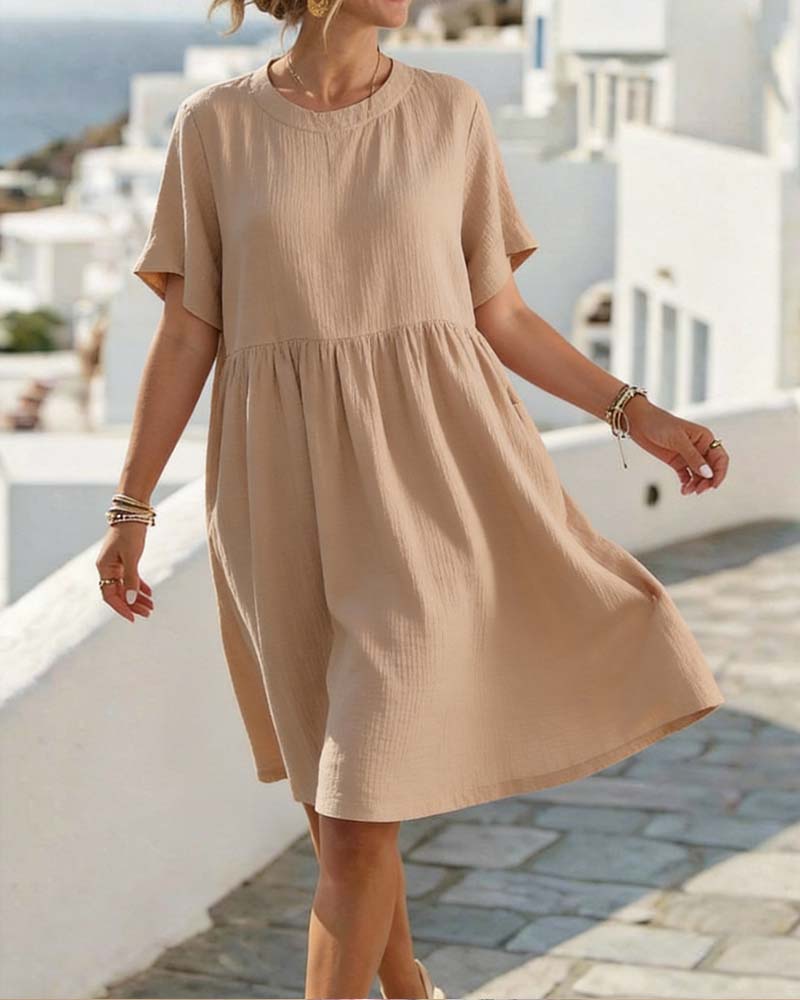 Kleid Rundhalsausschnitt Plissiert