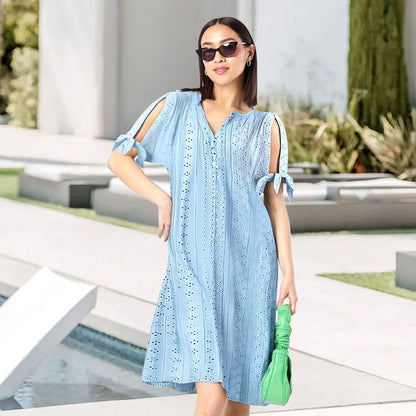 👗 50% RABATT! ⏰ Elegantes V-Ausschnitt-Kleid mit dezenten Cut-Outs für Damen – Figurumschmeichelnd, luftig & perfekt für Sommerpartys und besondere Anlässe 💃