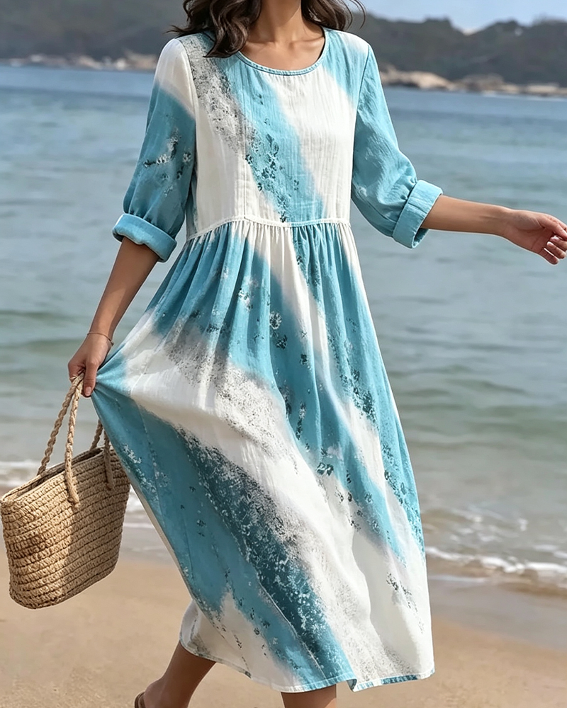Kleid Rundhals Farbblock Streifen