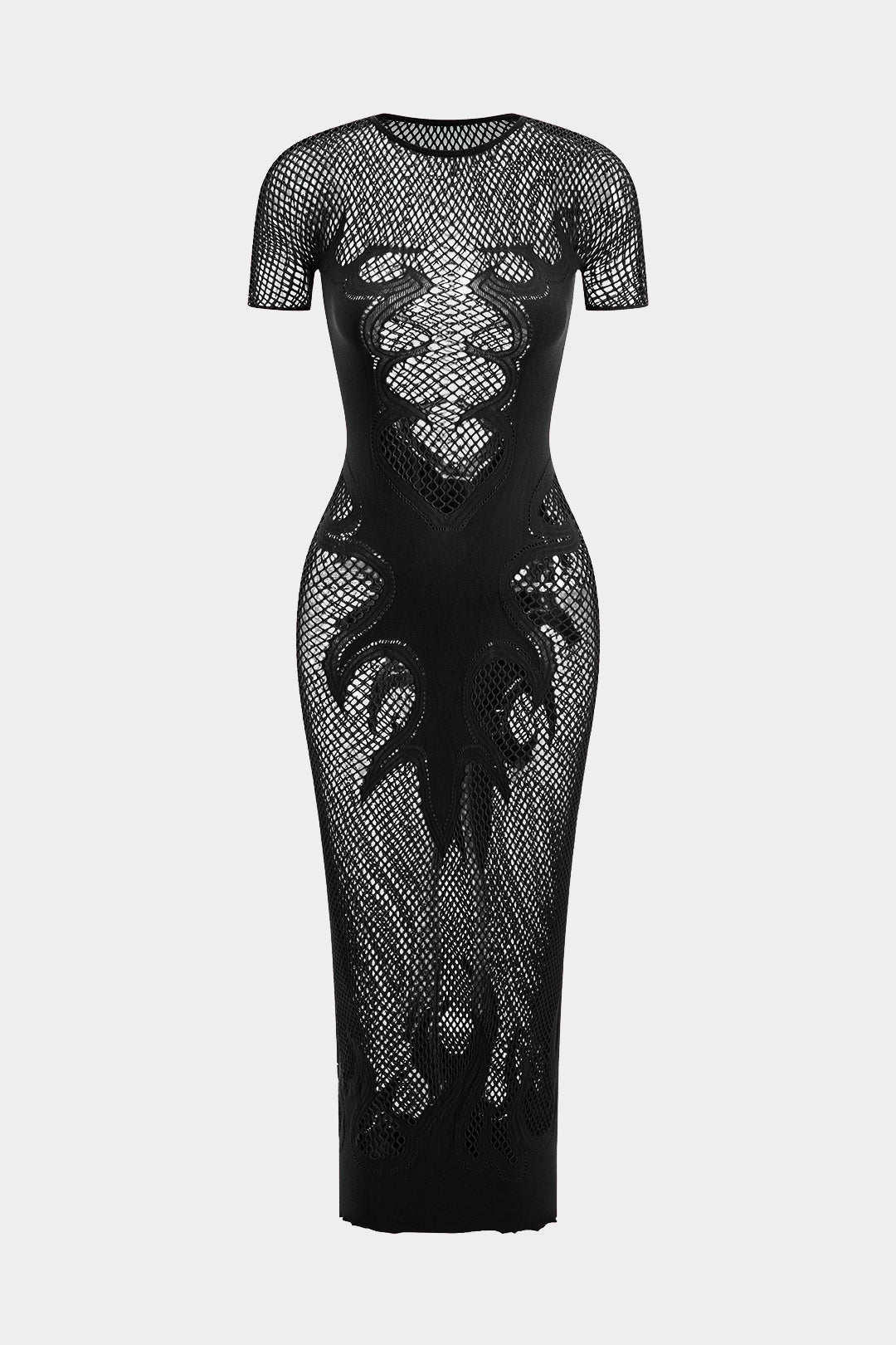 Unifarbenes Y2k Strickkleid mit Cut Out Details und Durchsichtigen Kurzen Ärmeln