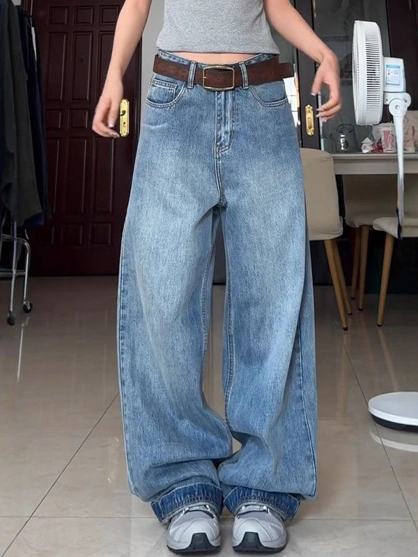 Blaue Vintage Washed Straight Tube Boyfriend Jeans