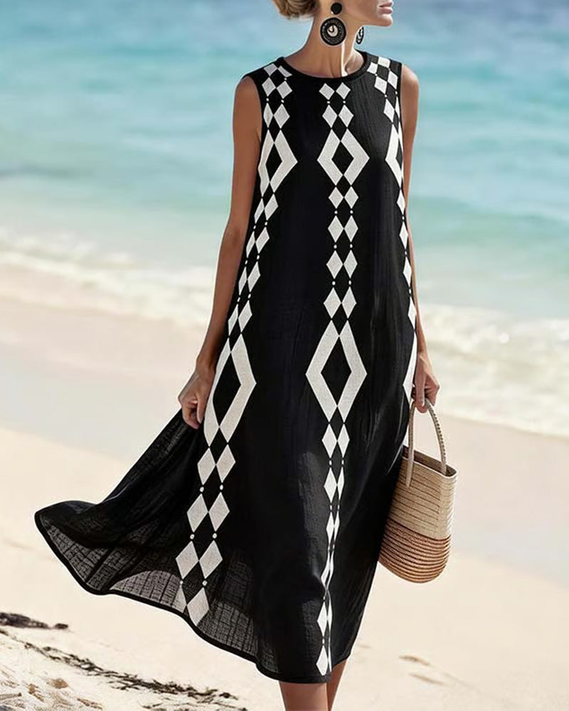 Kleid Ärmellos Diamantmuster Locker