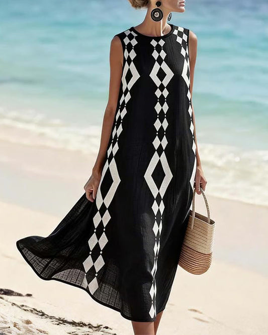 Kleid Ärmellos Diamantmuster Locker