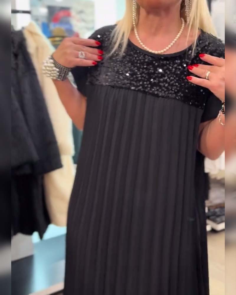 modisches, paillettenbesetztes Kurzarmkleid