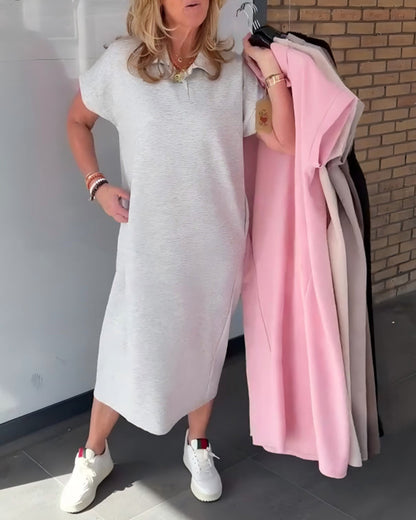 Kleid Polokragen Lässig T-Shirt