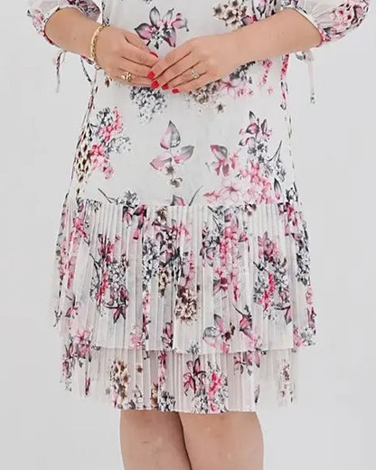 Kleid Halbarm Schnürung Blumen