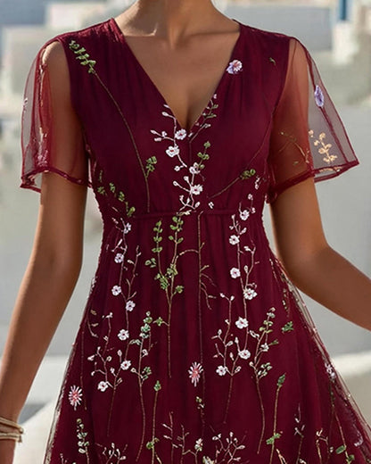 Kleid Sheer Blumig Weiter Rock